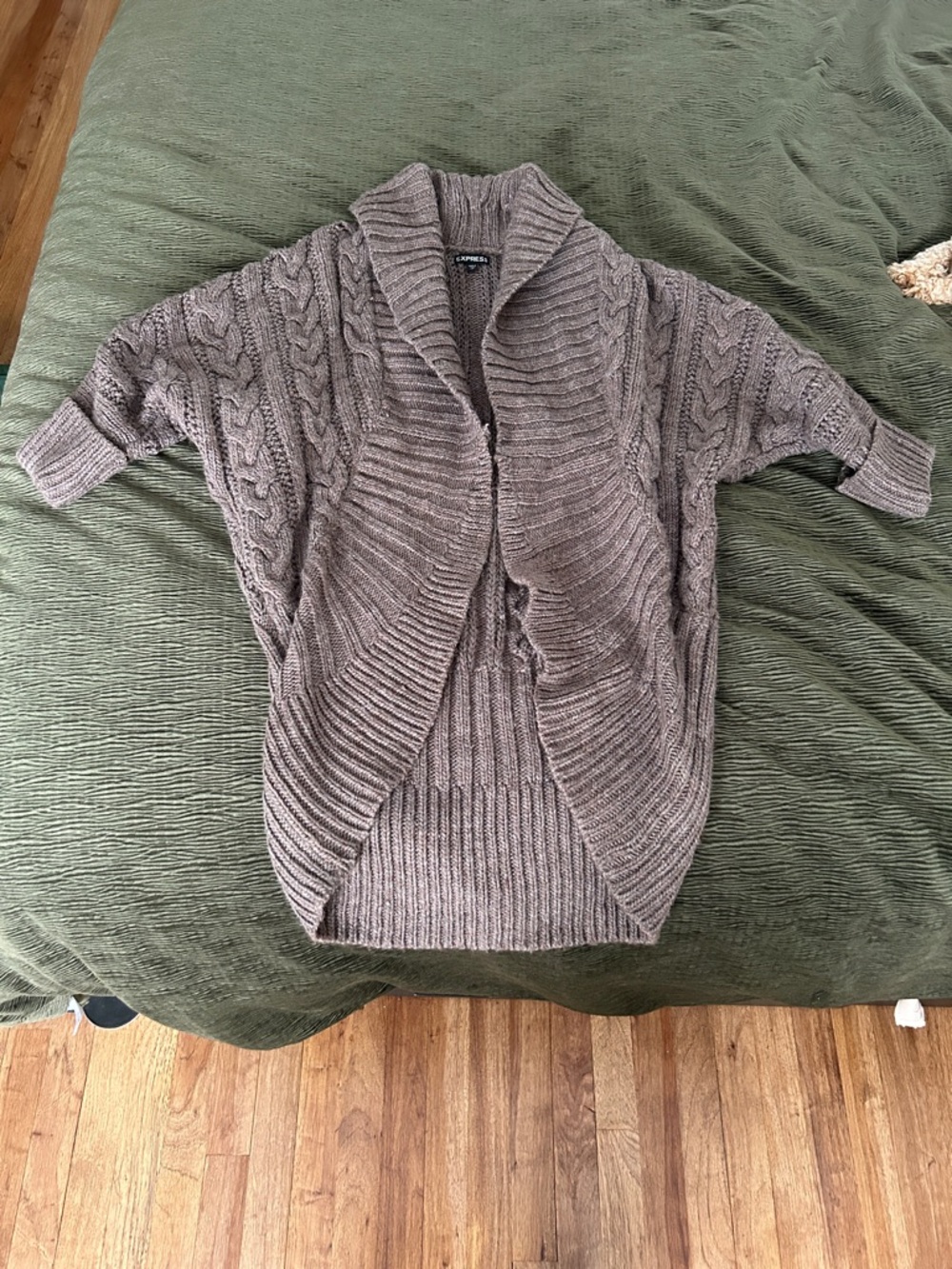 Express Taupe Cable-Knit Shawl-Collar Cardigan